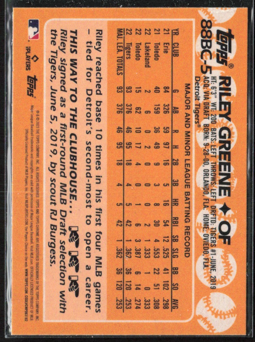 Riley Greene 2023 Topps Chrome 1988 Design RC #88BC-5 Detroit Tigers