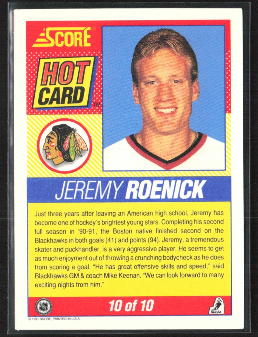 Jeremy Roenick 1991 Score Hot Card #10 Chicago Blackhawks