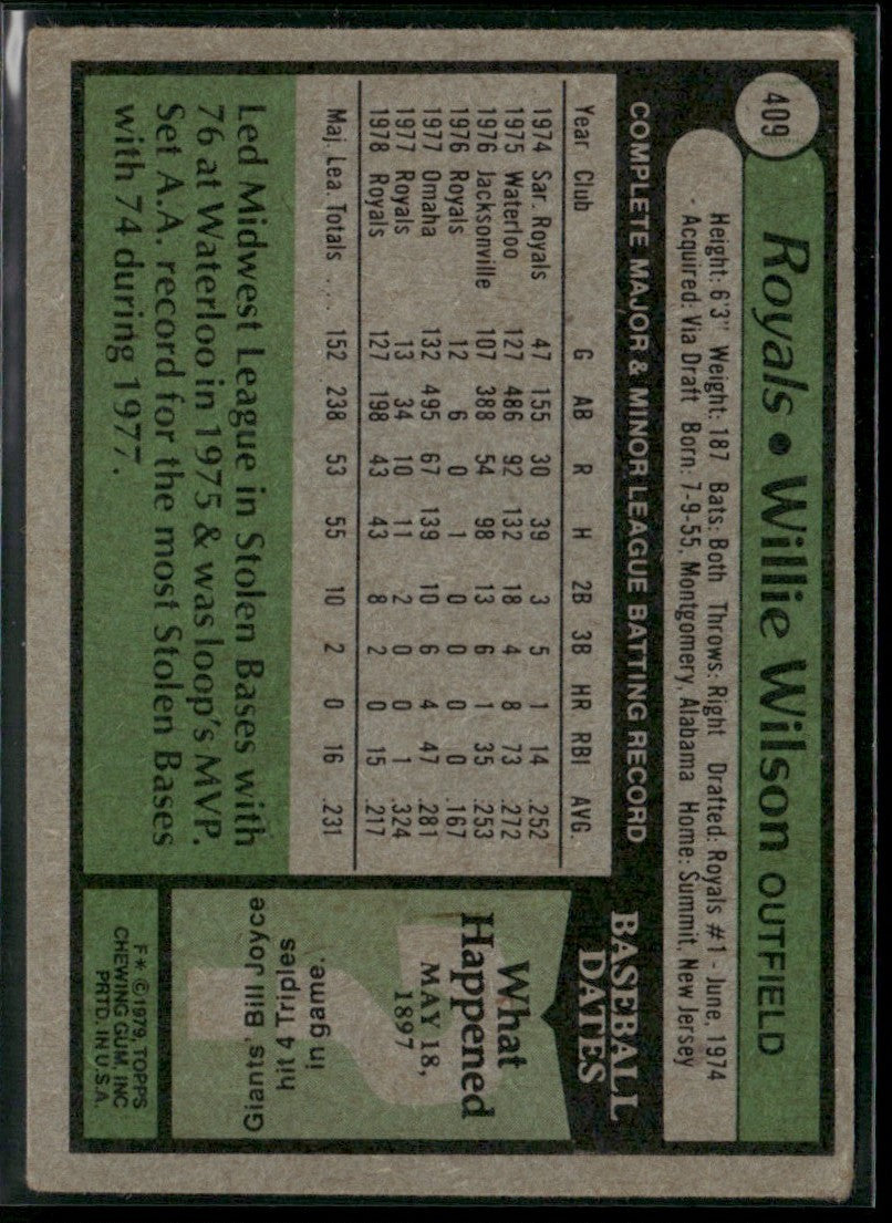 Willie Wilson 1979 Topps RC #409 Kansas City Royals
