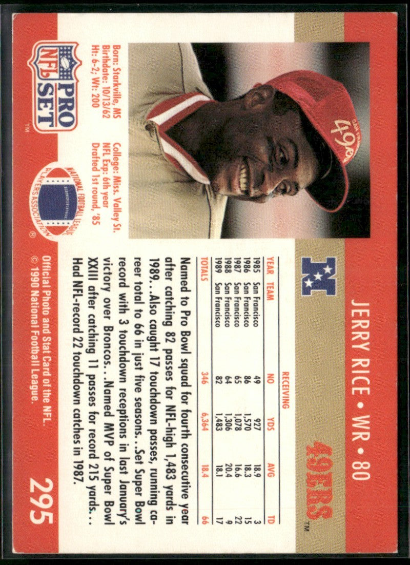 Jerry Rice 1990 Pro Set #295 San Francisco 49ers