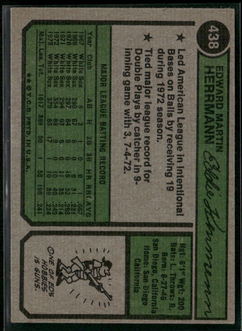 Ed Herrmann 1974 Topps #438 Chicago White Sox