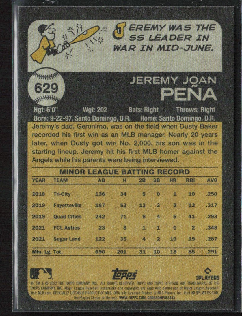 Jeremy Pena 2022 Topps Heritage RC #629 Houston Astros