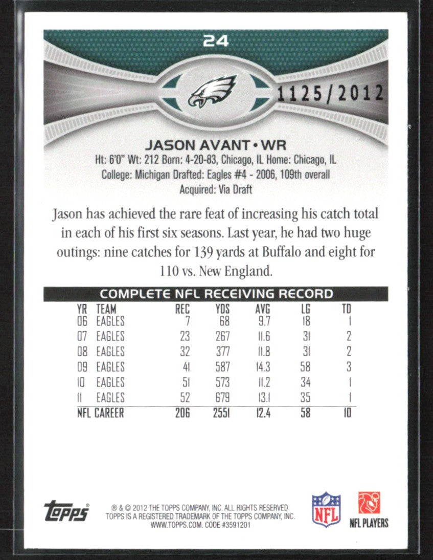 Jason Avant 2012 Topps Gold /2012 #24 Philadelphia Eagles