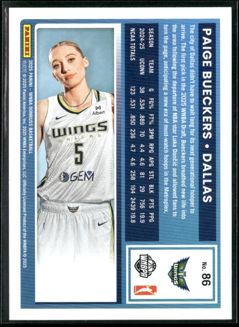 Paige Bueckers 2025 Donruss RC #86 Dallas Wings