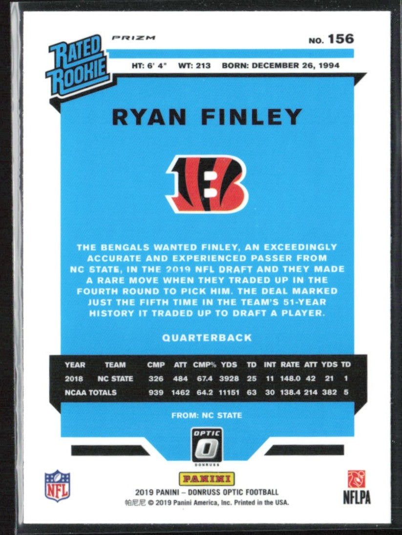 Ryan Finley 2019 Panini Donruss Optic Rated Rookies Holo Silver Prizm RC #156