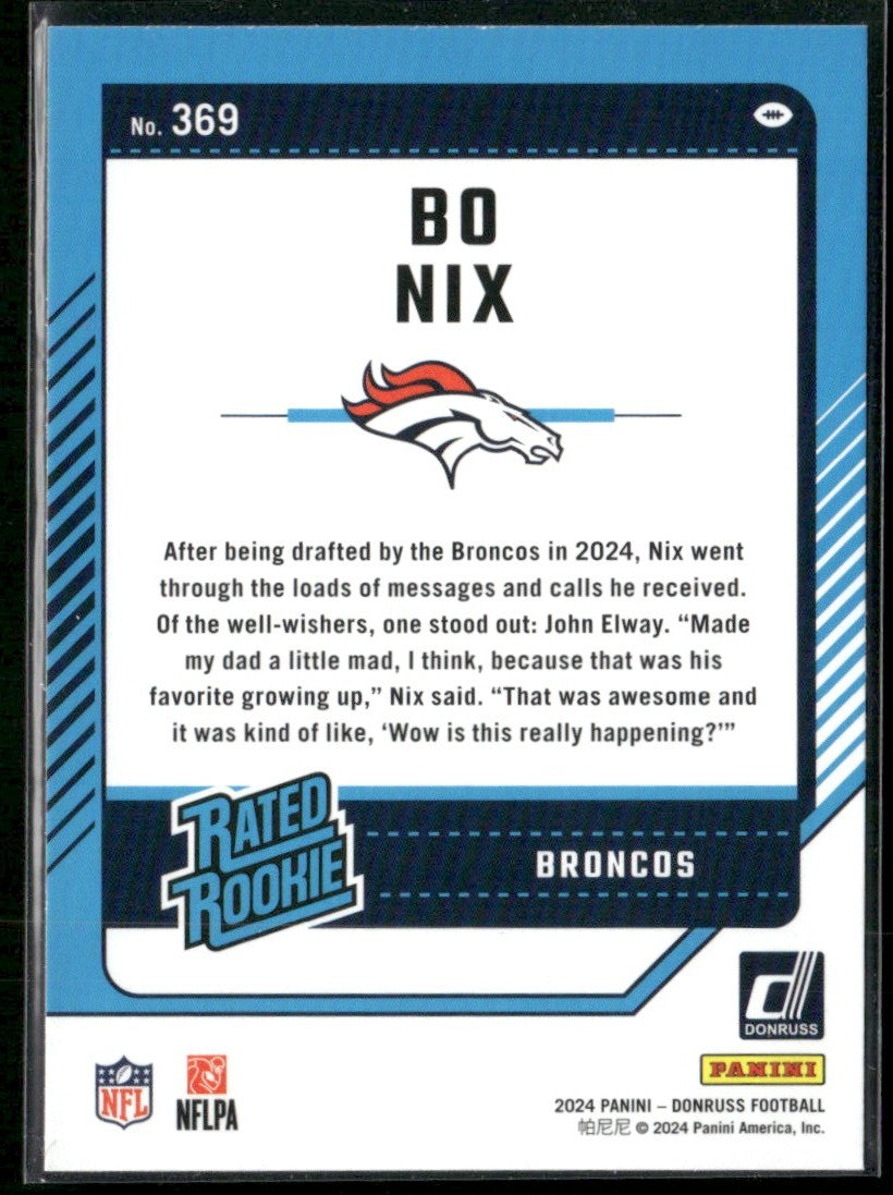 Bo Nix 2024 Donruss Rated Rookies RC #369 Denver Broncos