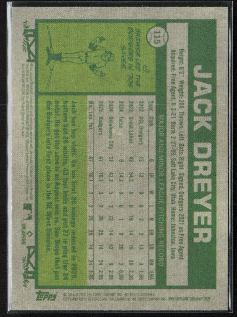 Jack Dreyer 2026 Topps Heritage Sparkle #115 Los Angeles Dodgers