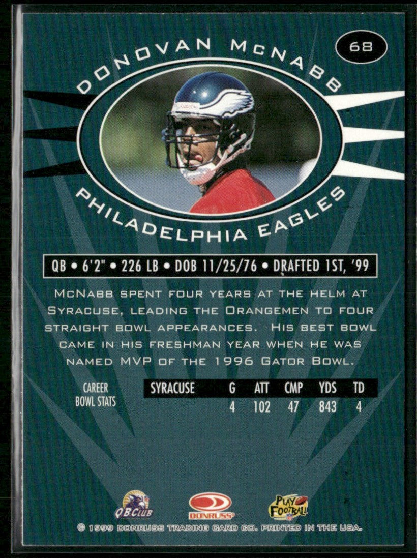 Donovan McNabb 1999 Donruss Preferred QBC Silver RC #68 Philadelphia Eagles