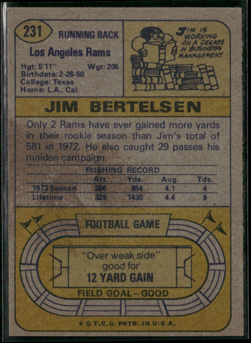 Jim Bertelsen 1974 Topps #231 Los Angeles Rams