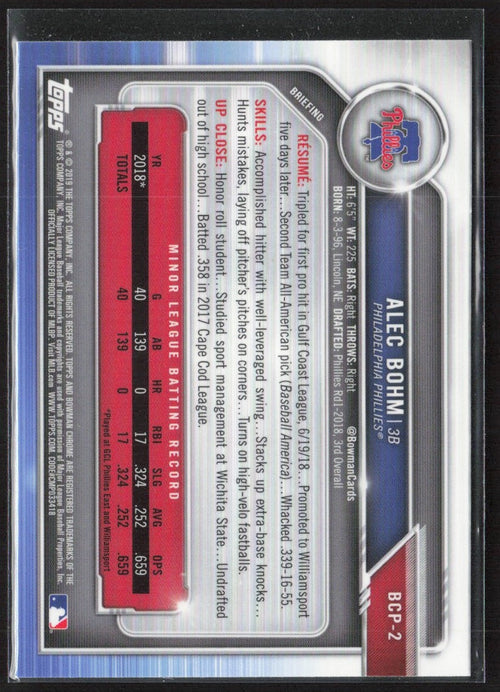 Alec Bohm 2019 Bowman Chrome Megabox Mojo #BCP-2 Philadelphia Phillies