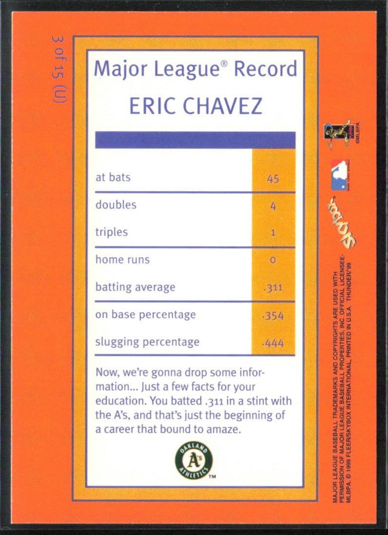 Eric Chavez 1999 SkyBox Thunder Unleashed #3 Oakland Athletics