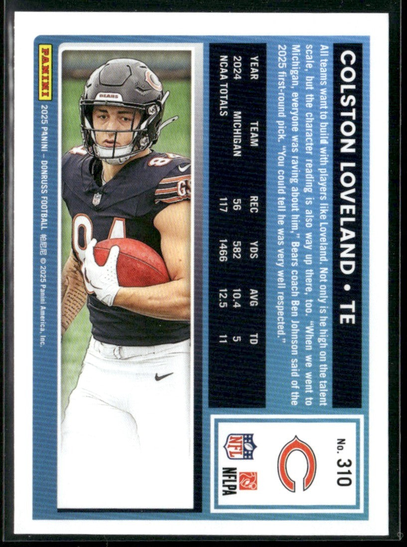 Colston Loveland 2025 Panini Donruss RC #310 Chicago Bears