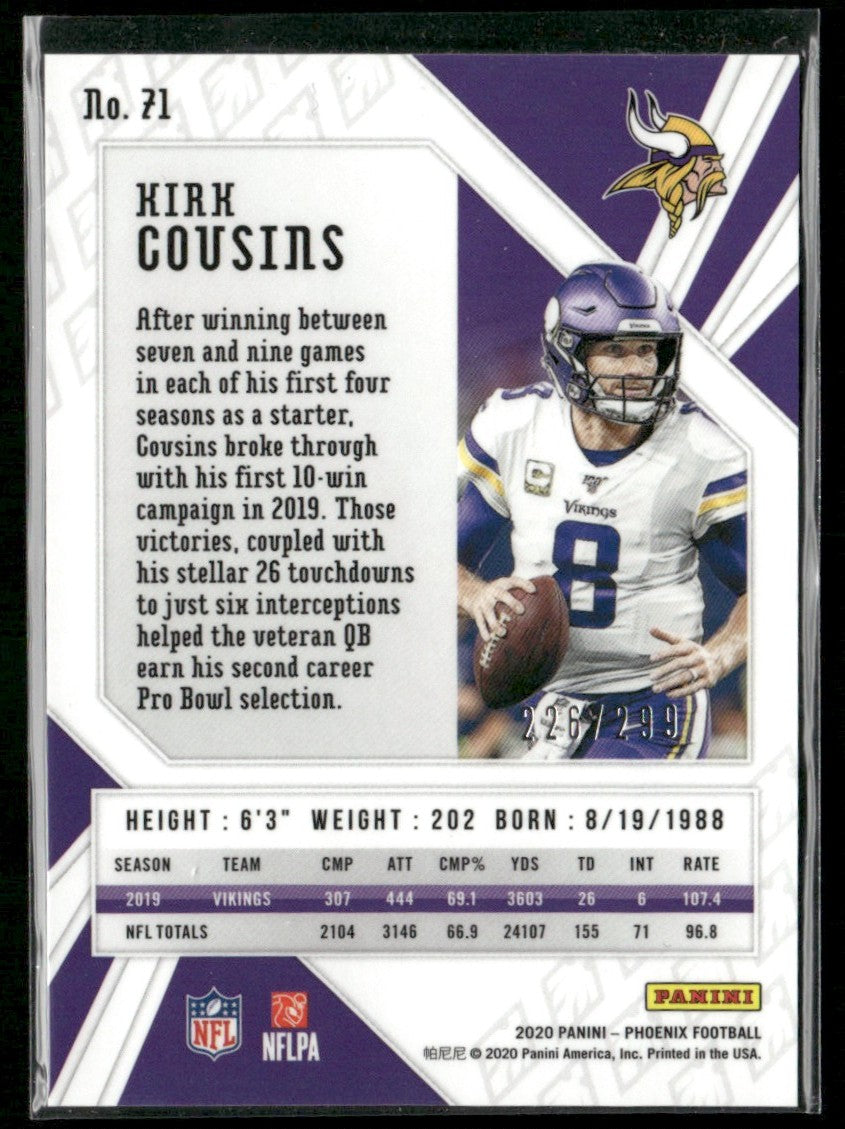 Kirk Cousins 2020 Panini Phoenix Red /299 #71 Minnesota Vikings