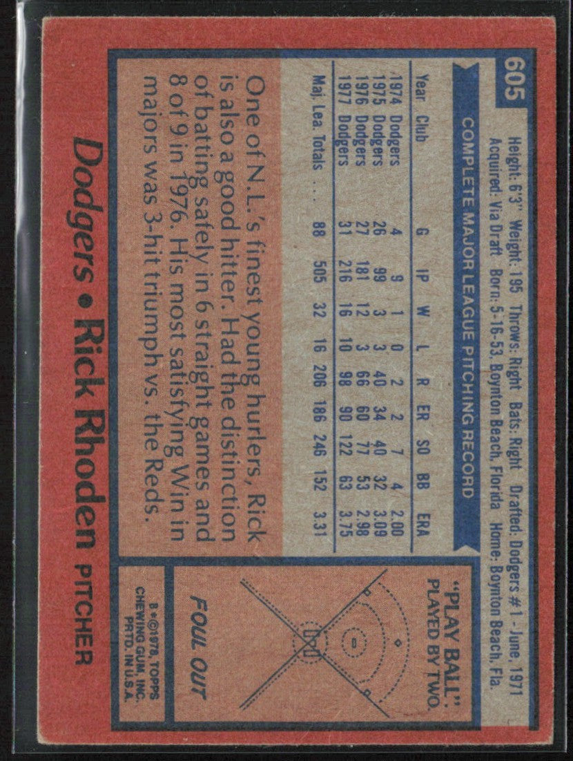 Rick Rhoden 1978 Topps #605 Los Angeles Dodgers