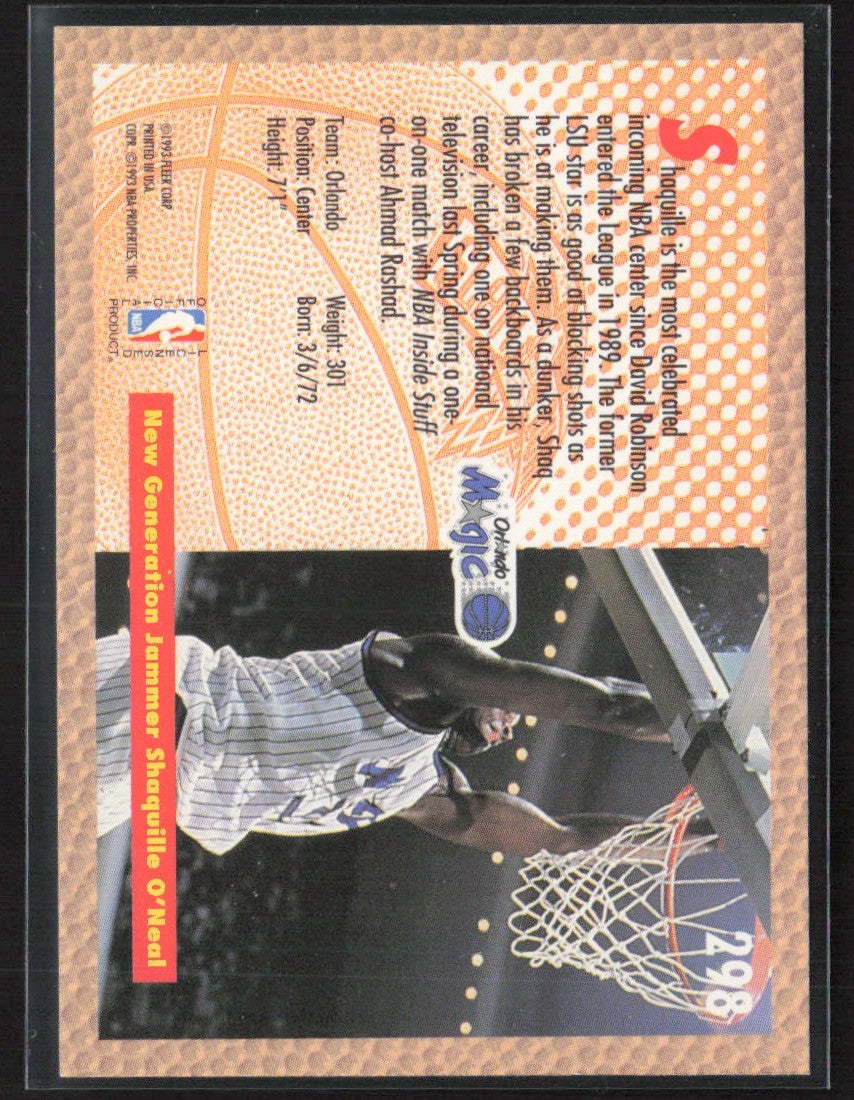 Shaquille O'Neal 1992 Fleer Slam Dunk #298 Orlando Magic