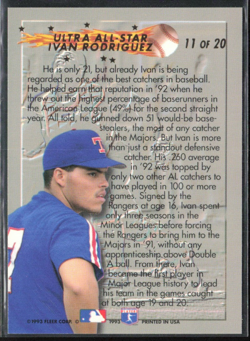 Ivan Rodriguez 1993 Fleer Ultra All-Stars #11 Texas Rangers