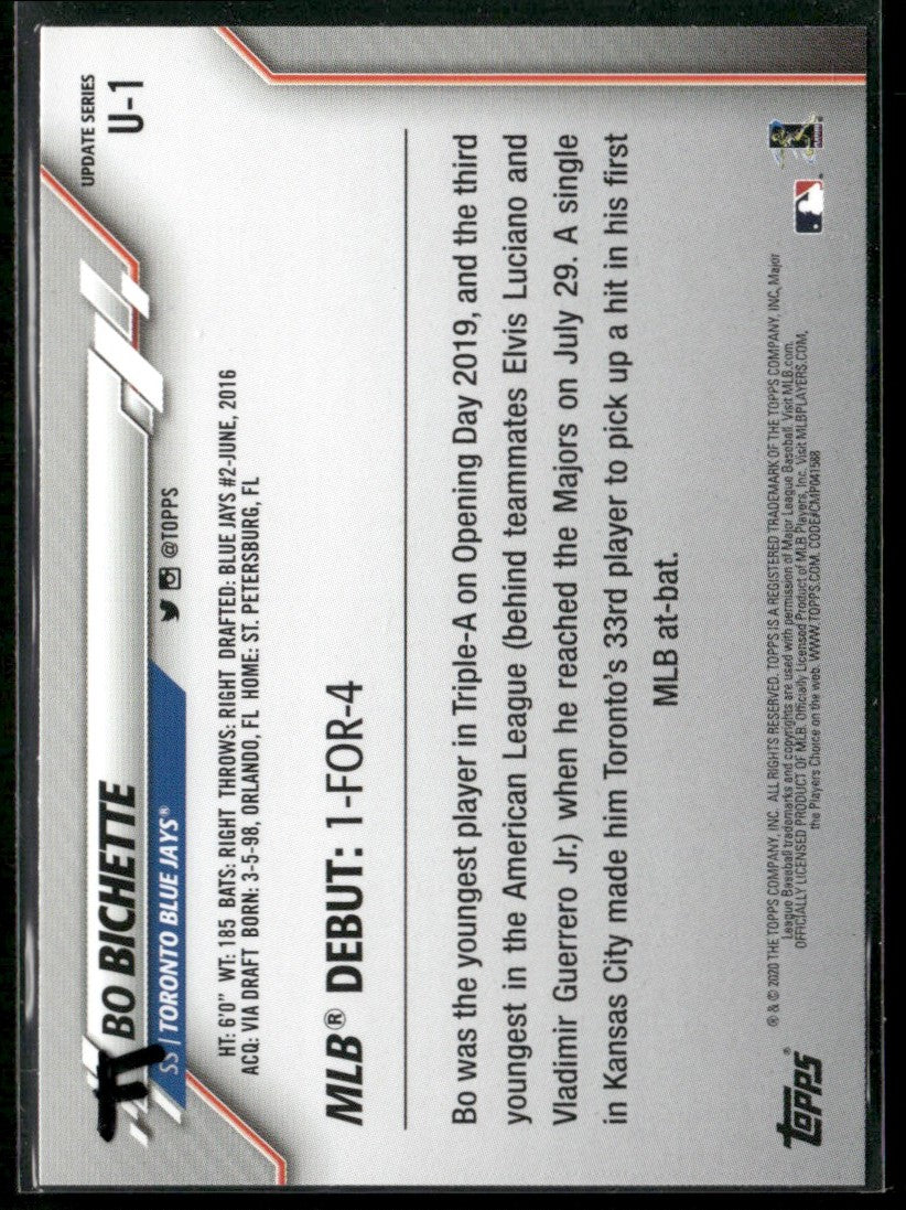 Bo Bichette 2020 Topps Update RC #U-1 Toronto Blue Jays