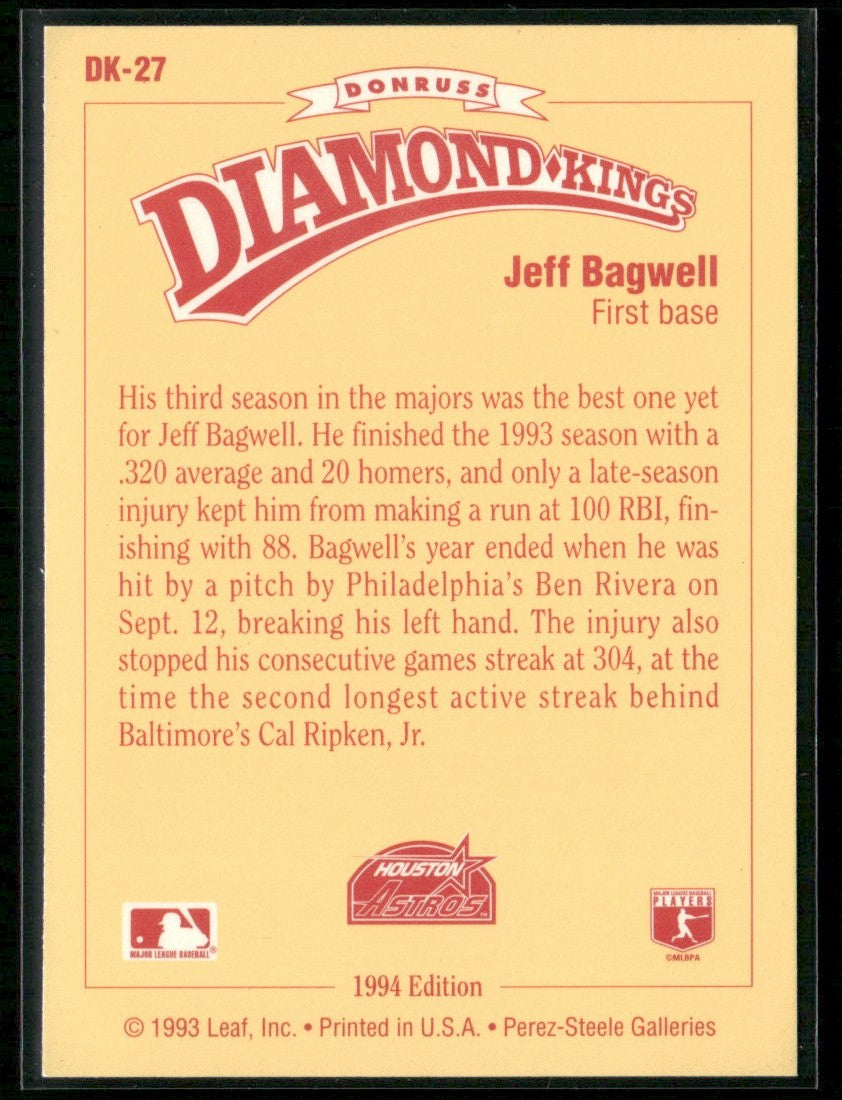Jeff Bagwell 1994 Donruss Diamond Kings #DK-27 Houston Astros