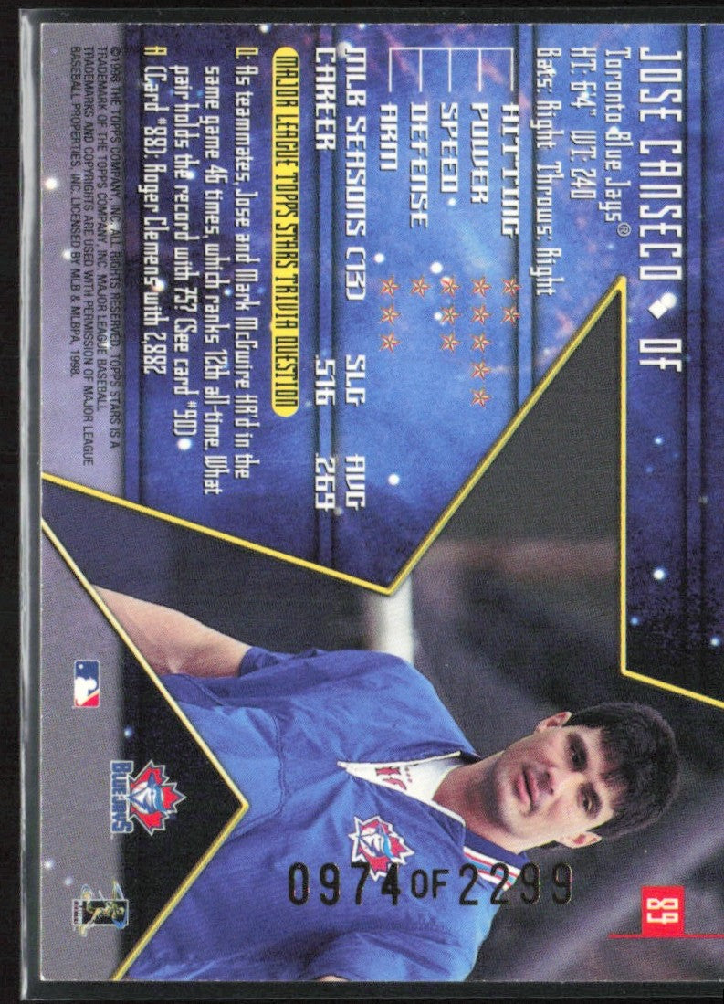 Jose Canseco 1998 Topps Stars Gold /2299 #89 Toronto Blue Jays