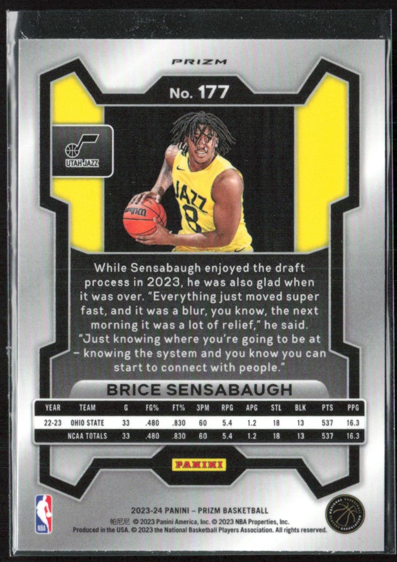 Brice Sensabaugh 2023 Panini Prizm Silver RC #177 Utah Jazz