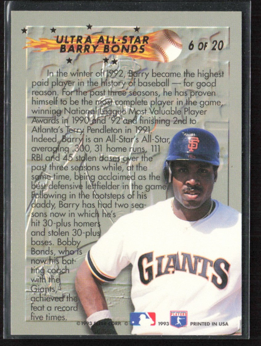 Barry Bonds 1993 Fleer Ultra All-Stars #6 San Francisco Giants