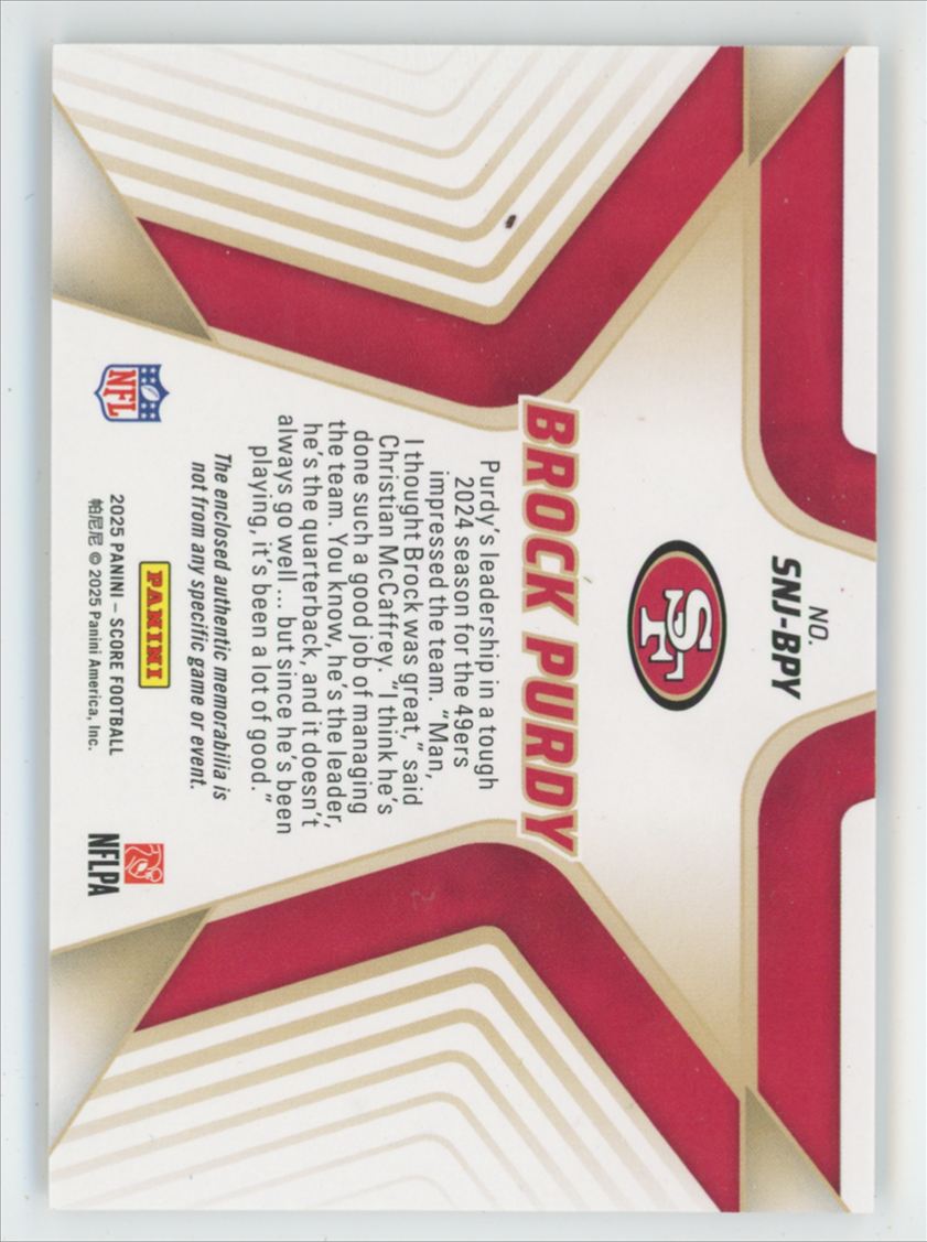 Brock Purdy 2025 Panini Score Stars of the NFL Jersey #SNJ-BPY