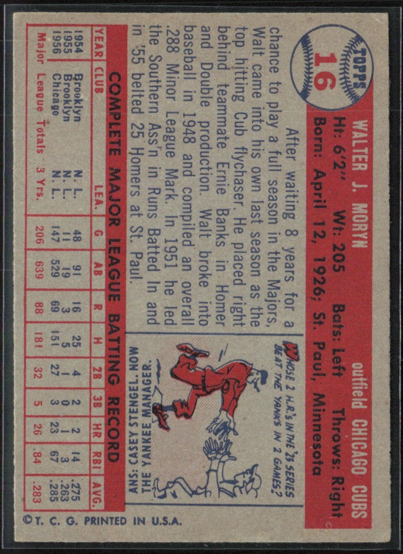 Walt Moryn 1957 Topps #16 Chicago Cubs