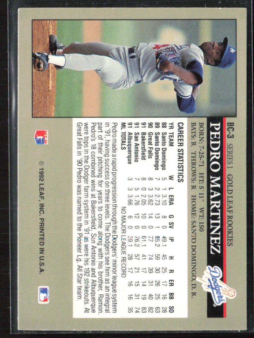 Pedro Martinez 1992 Leaf Gold #BC-3 Los Angeles Dodgers