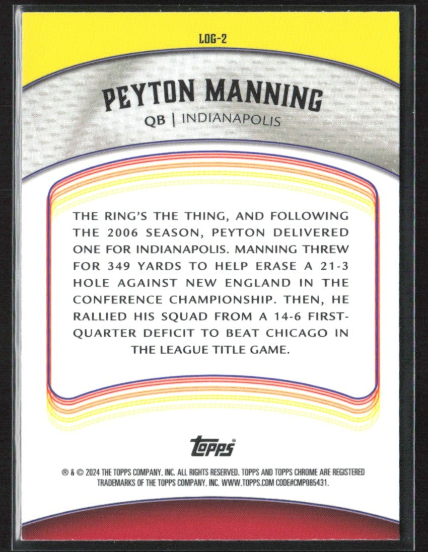 Peyton Manning 2024 Topps Chrome Legends of the Gridiron Pink Refractor #LOG-2