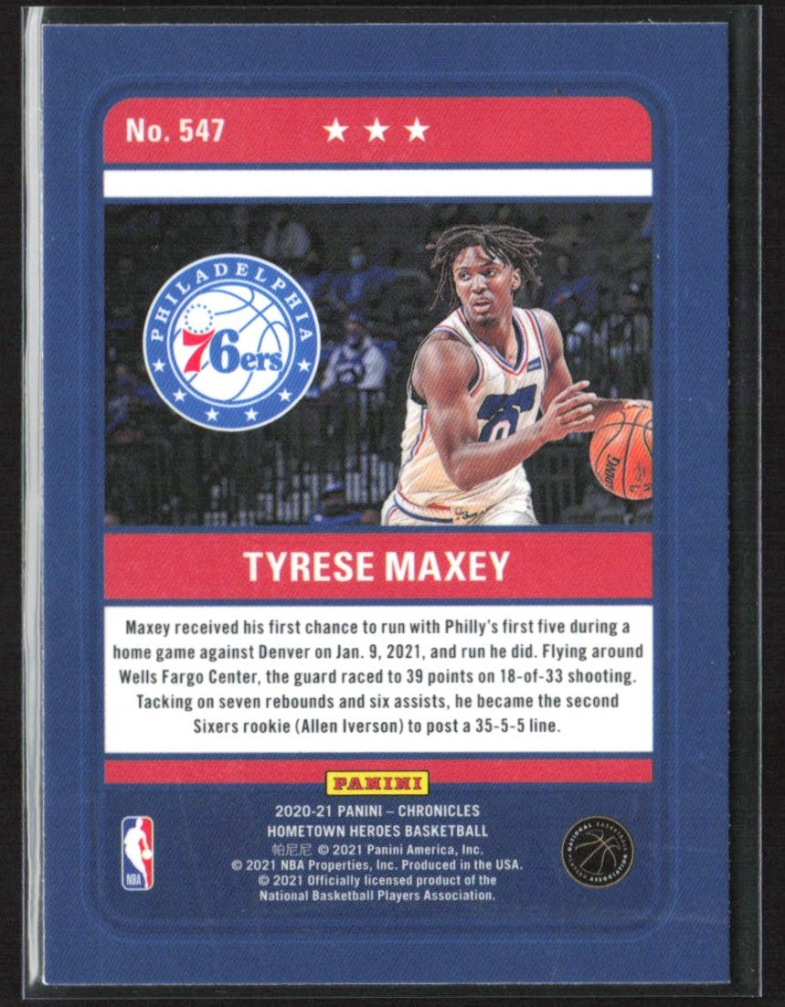 Tyrese Maxey 2020 Panini Chronicles Hometown Heroes RC #547 Philadelphia 76ers