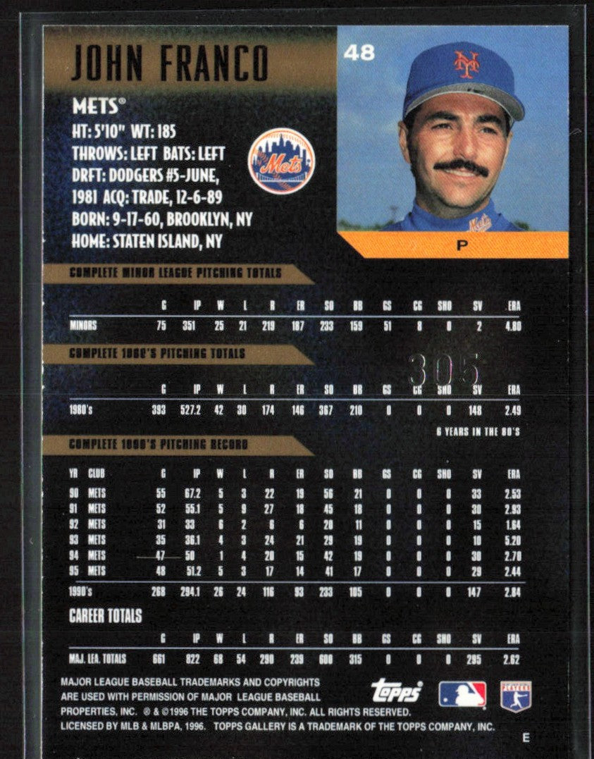 John Franco 1996 Topps Gallery /999 #48 New York Mets