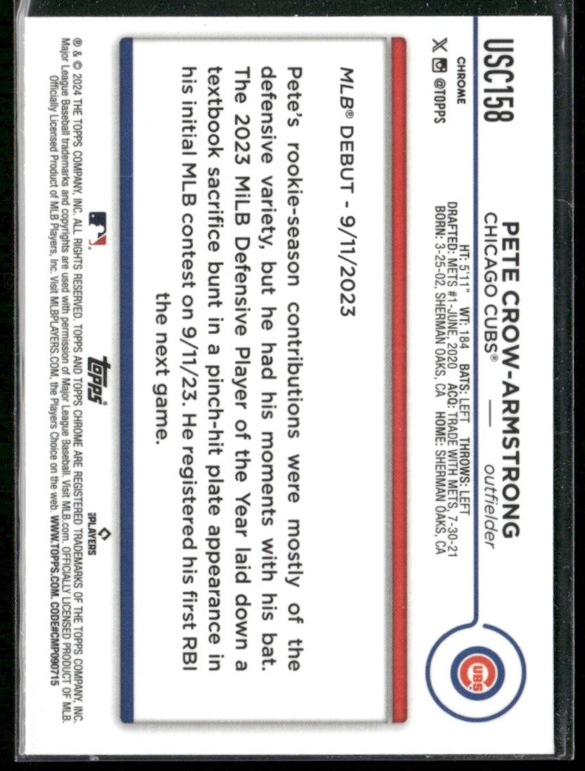 Pete Crow-Armstrong 2024 Topps Chrome Update RC #USC158 Chicago Cubs