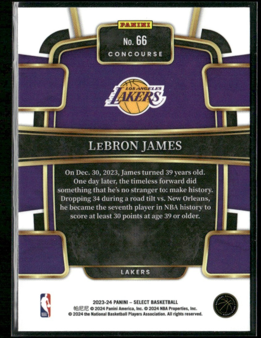 LeBron James 2023 Panini Select Concourse #66 Los Angeles Lakers