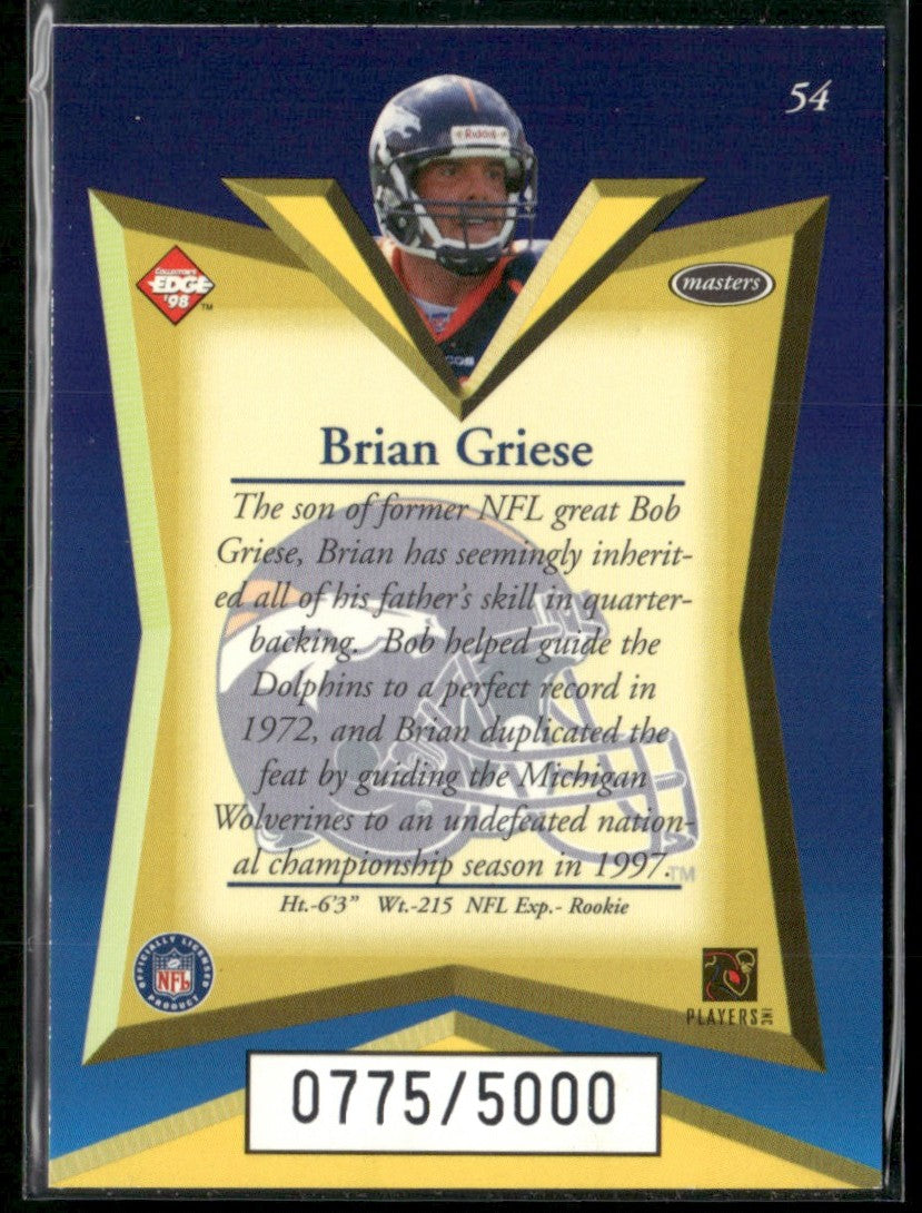 Brian Griese 1998 Collector's Edge Masters RC /5000 #54 Denver Broncos