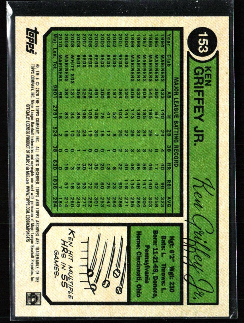 Ken Griffey Jr. 2020 Topps Archives 1974 Design #153 Seattle Mariners
