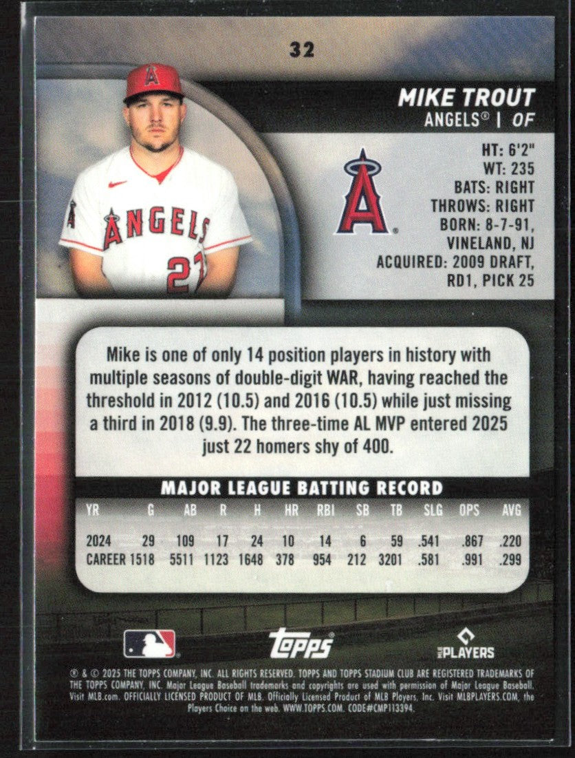 Mike Trout 2025 Topps Stadium Club #32 Los Angeles Angels