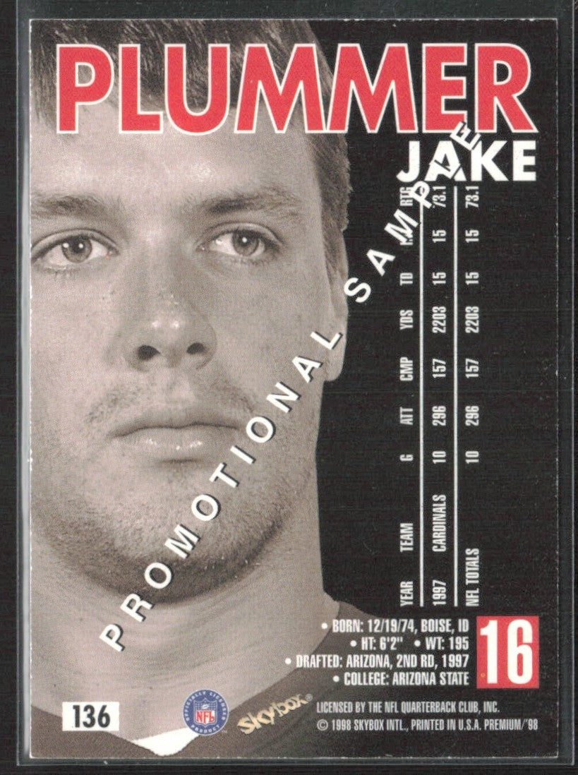 Jake Plummer 1998 Skybox Premium Promotional Sample #136 Arizona Cardinals