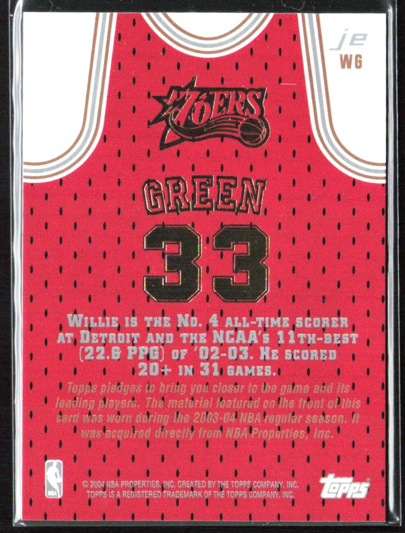 Willie Green 2004 Topps Rookie Card Jersey #JE-WG Philadelphia 76ers