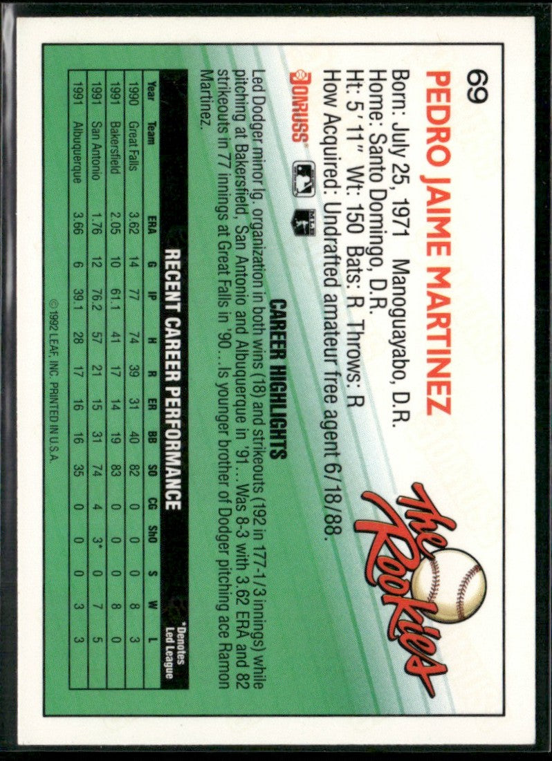 Pedro Martinez 1992 Donruss RC #69 Los Angeles Dodgers