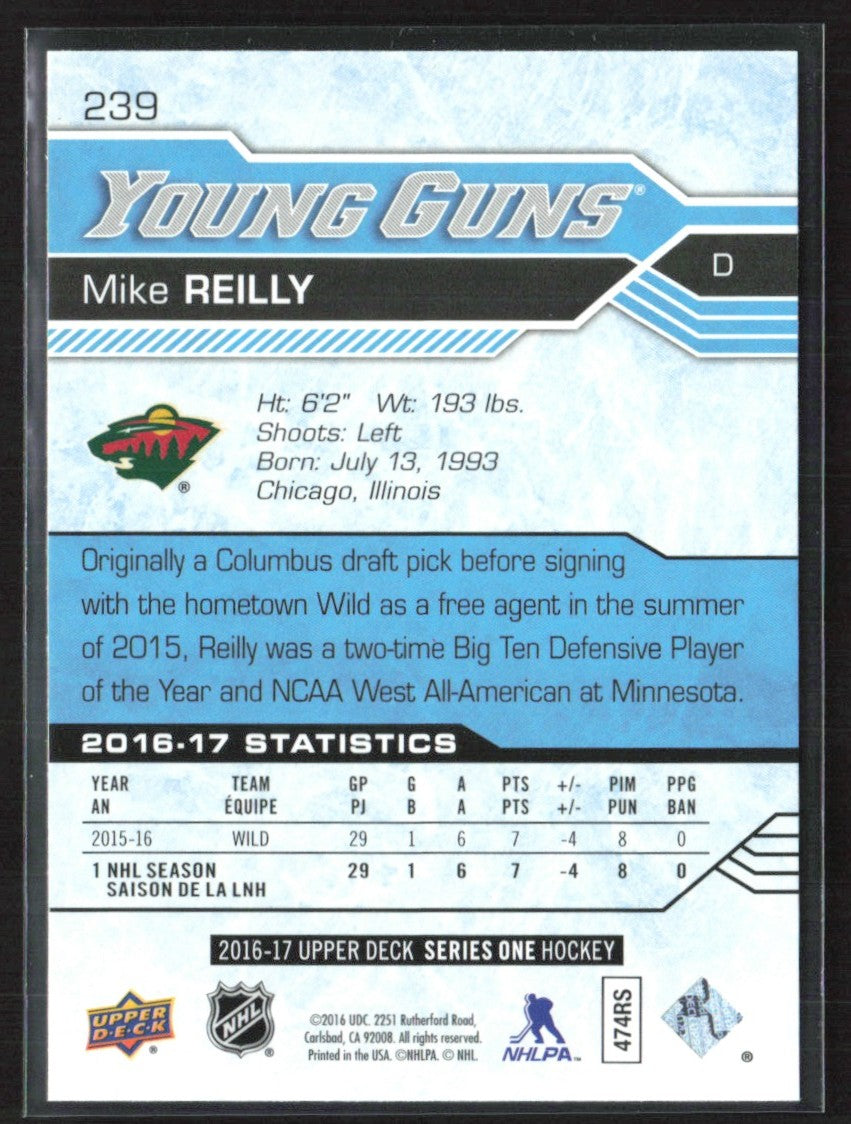 Mike Reilly 2016 Upper Deck Young Guns RC #239 Minnesota Wild