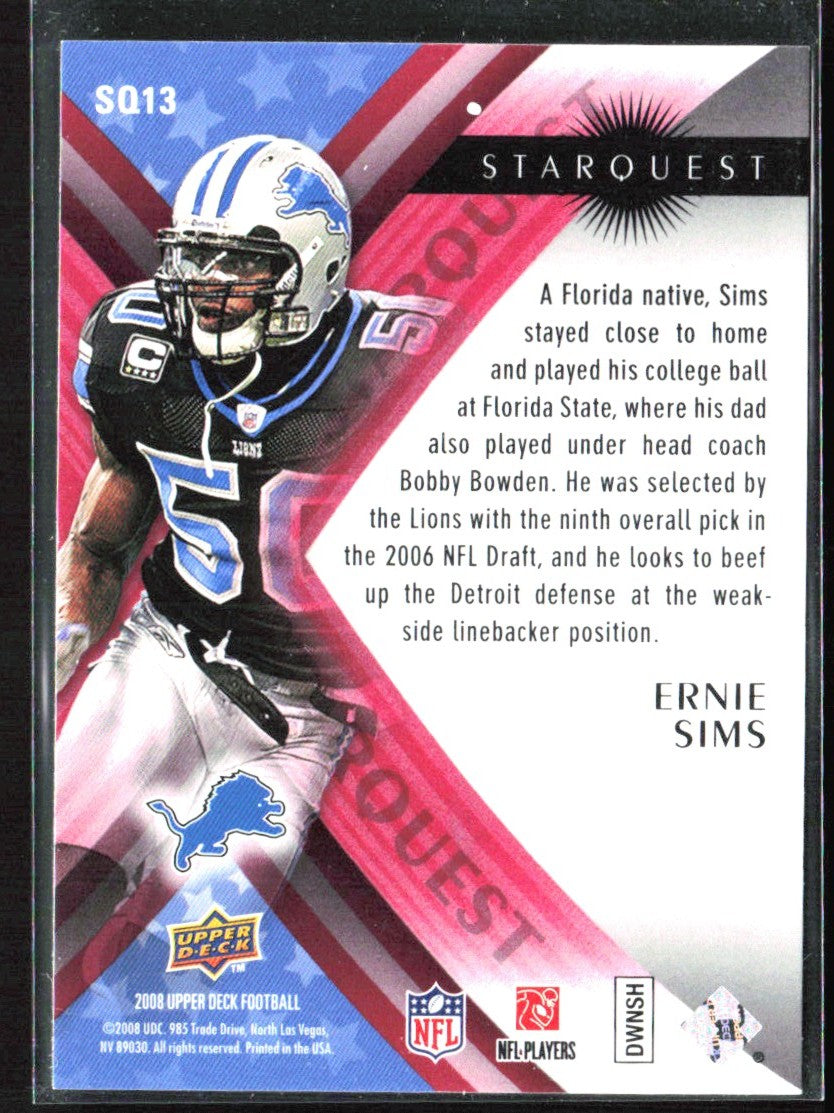Ernie Sims 2008 Upper Deck StarQuest Red #SQ13 Detroit Lions