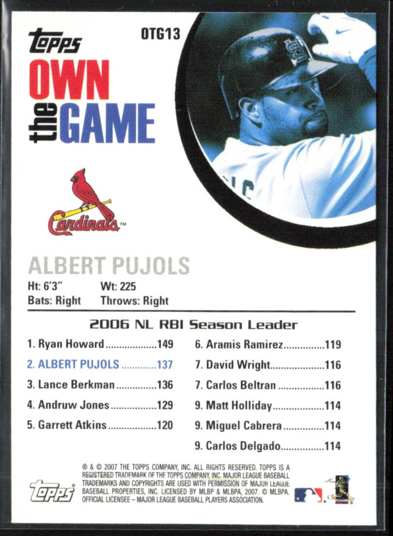 Albert Pujols 2007 Topps Own the Game #OTG13 St. Louis Cardinals
