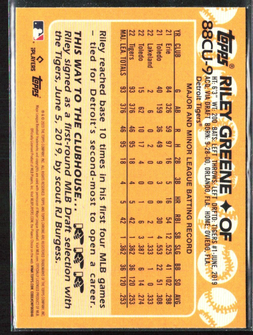 Riley Greene 2023 Topps Chrome 1988 Design RC #88CU-9 Detroit Tigers