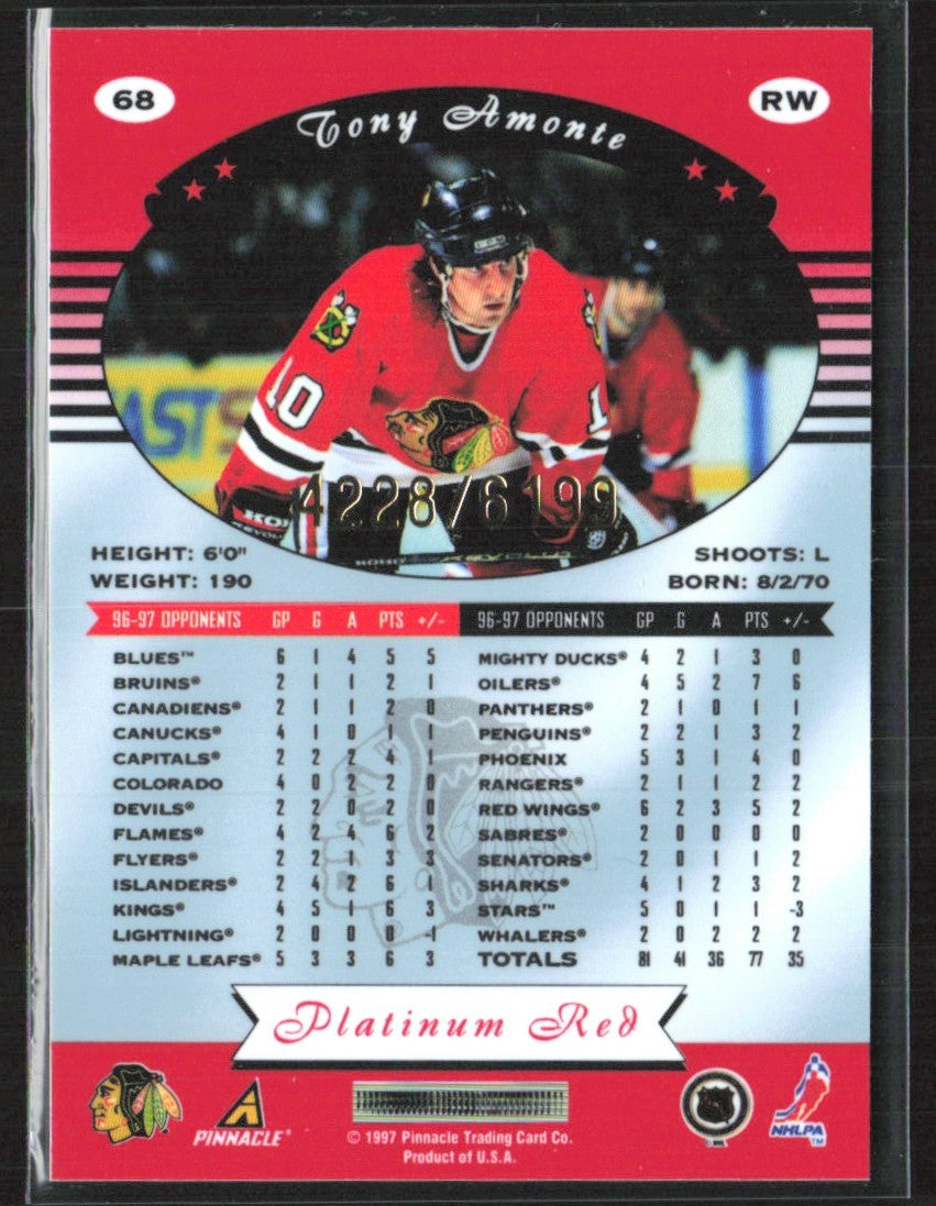 Tony Amonte 1997 Pinnacle Totally Certified Platinum Red /6199 #68
