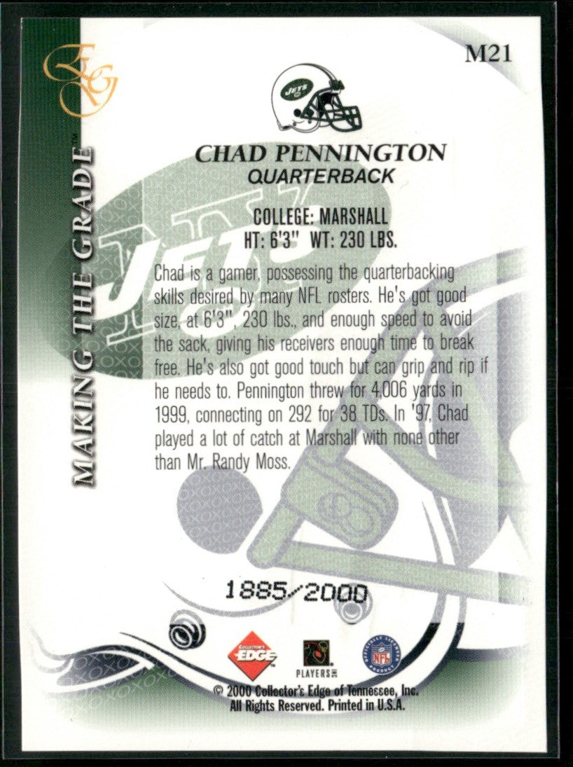Chad Pennington 2000 Collector's Edge EG Making the Grade /2000 #M21