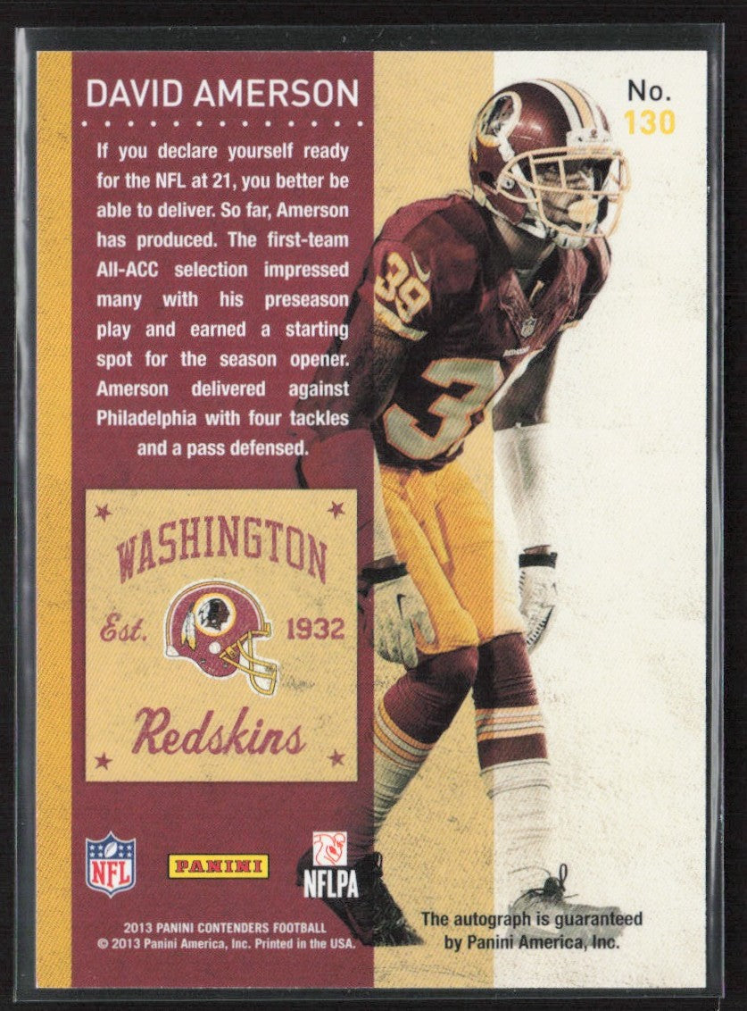 David Amerson 2013 Panini Contenders RC AUTO #130 Washington Redskins