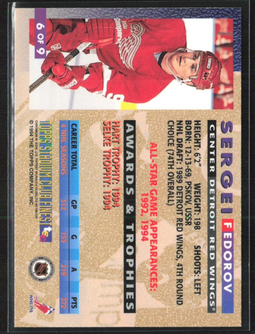 Sergei Fedorov 1994 Topps Stadium Club Finest #6 Detroit Red Wings