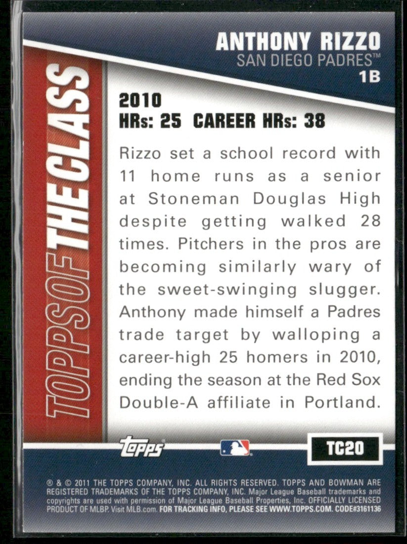 Anthony Rizzo 2011 Bowman Topps of the Class #TC20 San Diego Padres