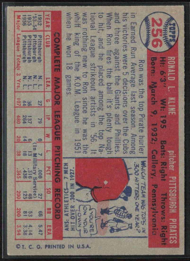 Ronnie Kline 1957 Topps #256 Pittsburgh Pirates