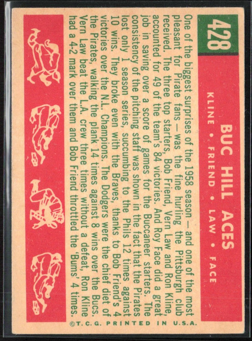 Buc Hill Aces Face Kline Friend Law 1959 Topps #428.0 Pittsburgh Pirates